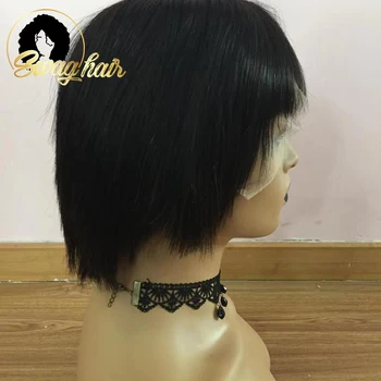 

Swag Hair Brazilian Hair Short Pixie Cut Wigs With Bangs 13*4 Lace Front Wig Natural Color Customized Wigs 150% Density