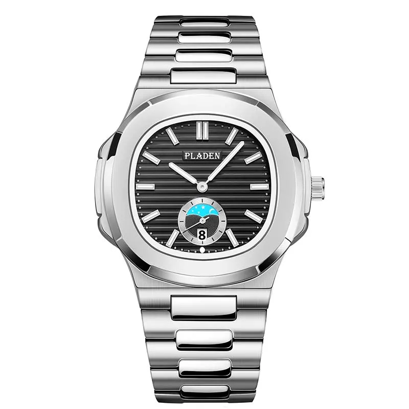 PLADEN Дайвинг хронограф наручные часы для мужчин s Водонепроницаемый Кварцевые часы мужские из нержавеющей стали люксовый бренд Мужские часы Relogio Masculino - Цвет: PL1012