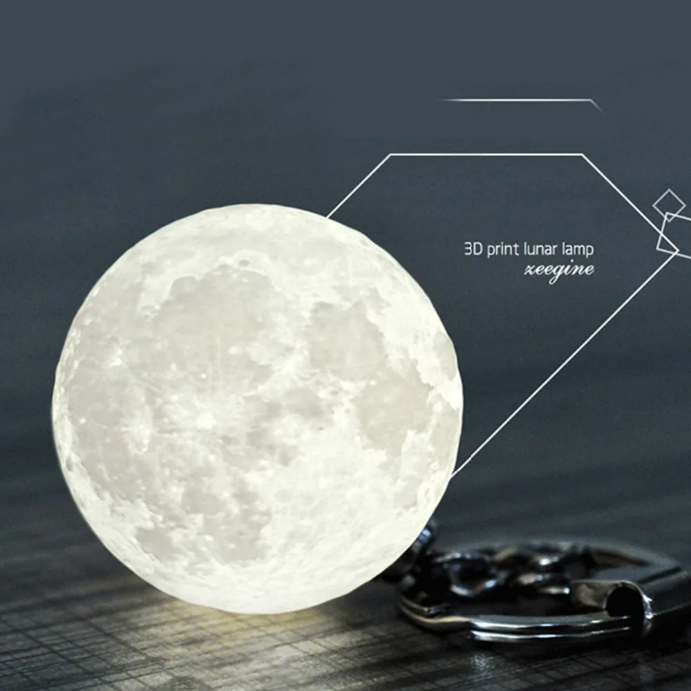 Portable 3d Unique moon shape decoration Keychain Night Light- White White Light durable and practical gift