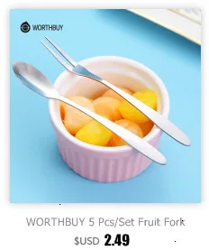 WORTHBUY 2 шт./компл. фрукты набор вилок и ложек 304 Нержавеющая сталь фруктовый салат вилка десертные ложки Bento Еда выбирает Кичен аксессуары