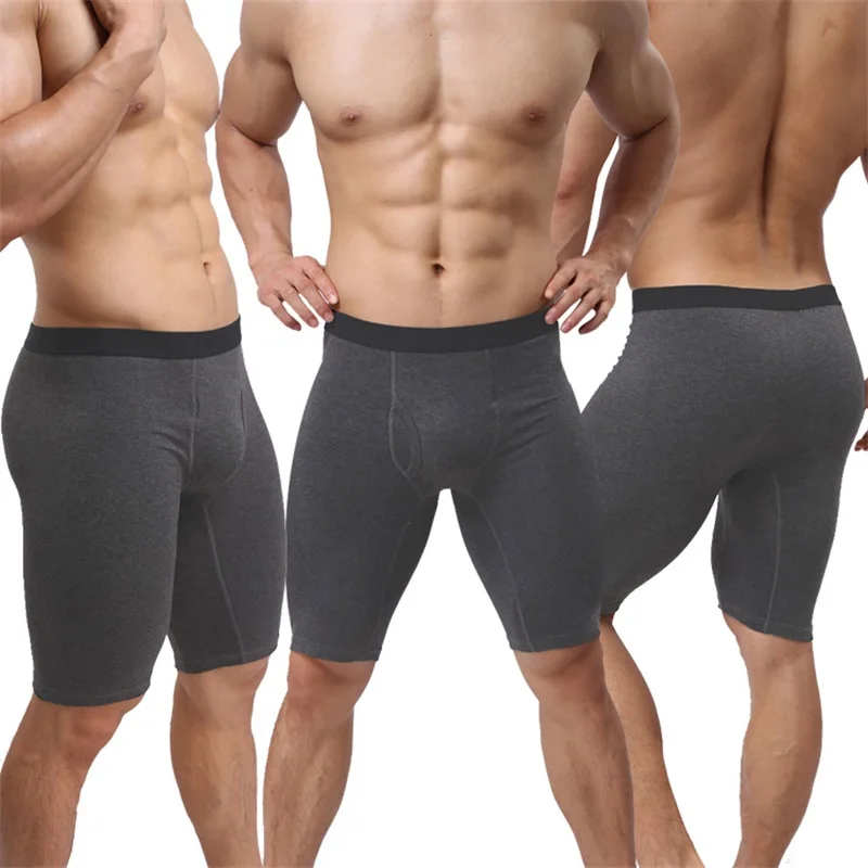 Мужское нижнее белье, Длинные боксеры для мужчин, сексуальные трусы, мужские шорты-боксеры, спортивные шорты для фитнеса, серые шорты для сна - Цвет: Gray