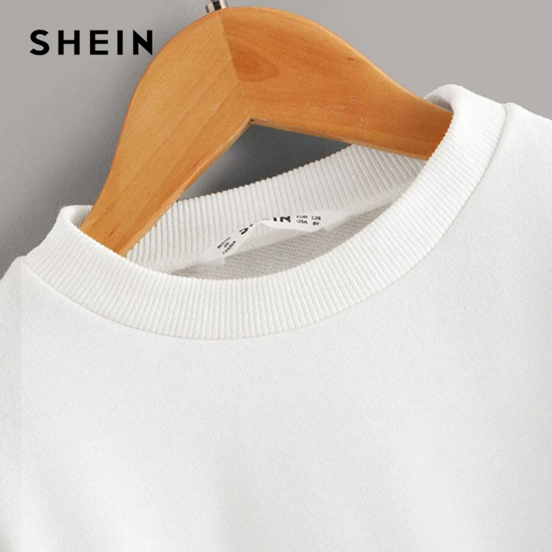 SHEIN/детская белая толстовка в клетку с оборками для девочек; коллекция года; сезон осень; повседневные толстовки с длинными рукавами для подростков