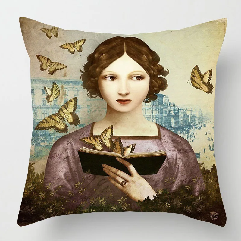 Художественная подушка для художественной подушки с реалистичным рисунком Dreamer The Messenger Enjoy Your Dinner Flower Bird подушка для девочки Чехлы льняная наволочка - Цвет: P