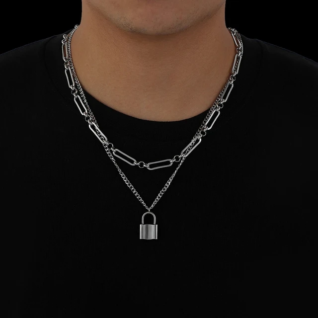 KunJoe 2021 New Hip Hop Bling Lock Pendant Choker Iced Out Shiny Cubic Zircon Necklace For Men Charm Jewelry Fashion Punk China C90158 silver