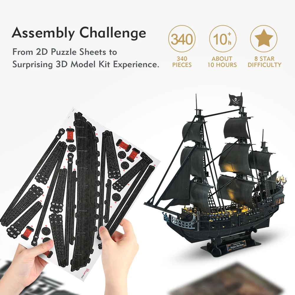 CubicFun 3D Metal Puzzles Queen Anne's Revenge 340 Pcs For teens Pirate Ship Gifts Model Kits Toys Brain Teaser Puzzles adults 2