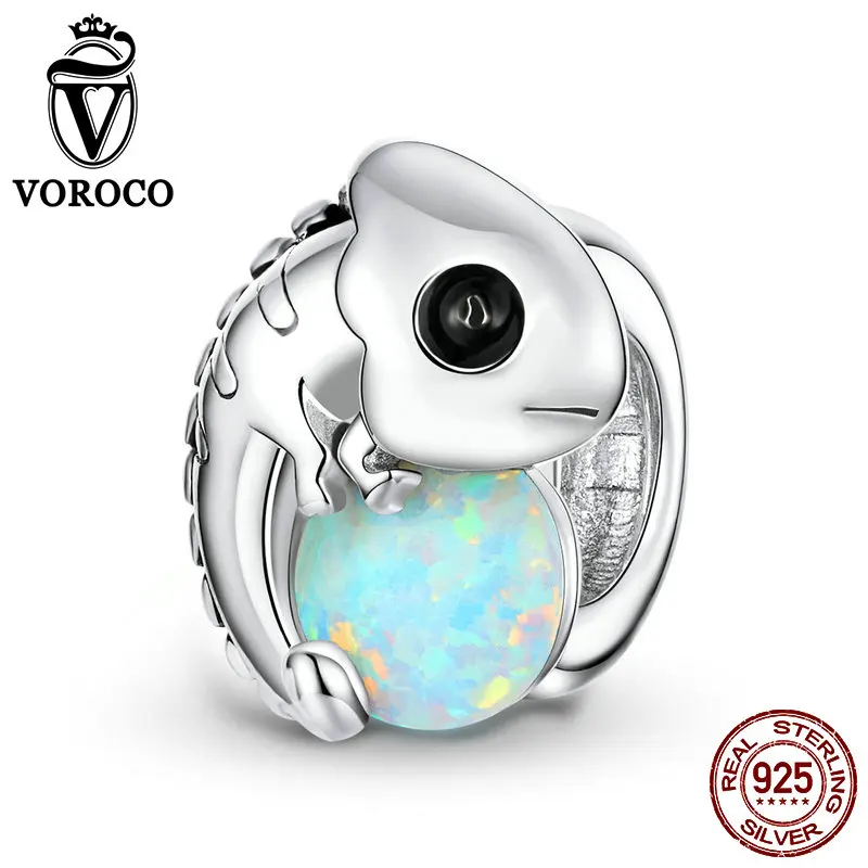 

VOROCO Fit Original for Pandora Charm Bracelet 925 Sterling Silver Chameleon Crystal CZ Charm Beads DIY Jewelry Berloques