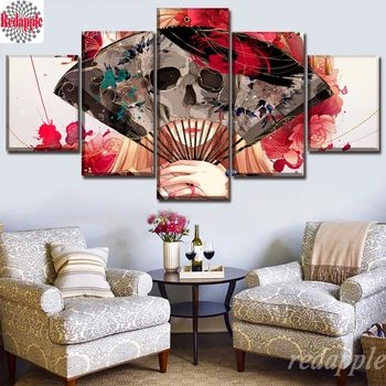 

Full,Diamond Embroidery skull girl fan scenery Diamond Painting Cross Stitch,handmade Diamond Mosaic,Crafts,Halloween 5pcs decor
