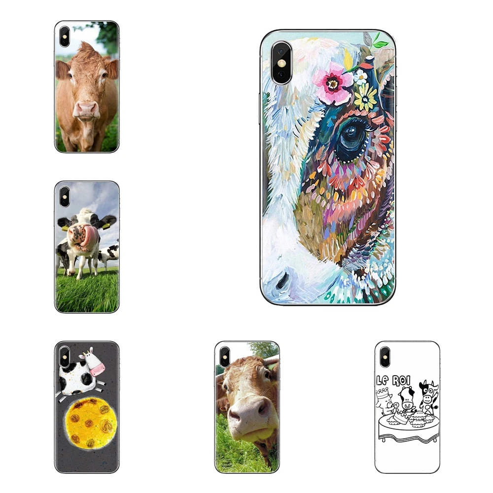 

For iPod Touch Apple iPhone 4 4S 5 5S SE 5C 6 6S 7 8 X XR XS Plus MAX Cute Funny cow Transparent Soft Cases Covers