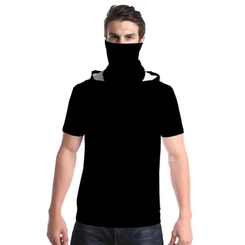 

T Shirts Men Casual Tees Clothing Men T-shirt Hooded Two Loose Short Sleeve Breathable Tops with Sunscreen Mask Dropshipping
