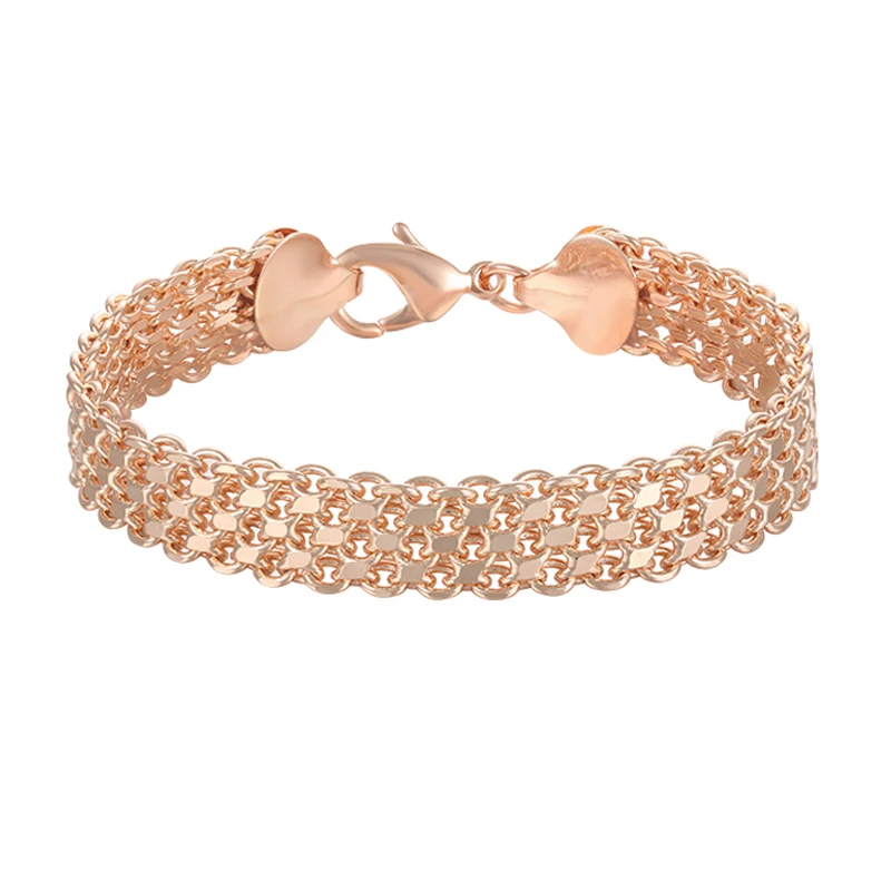 Chain Bracelet 10MM 12MM Big Wide For Women Men 585 Rose Gold Color Curb Catenary Chains