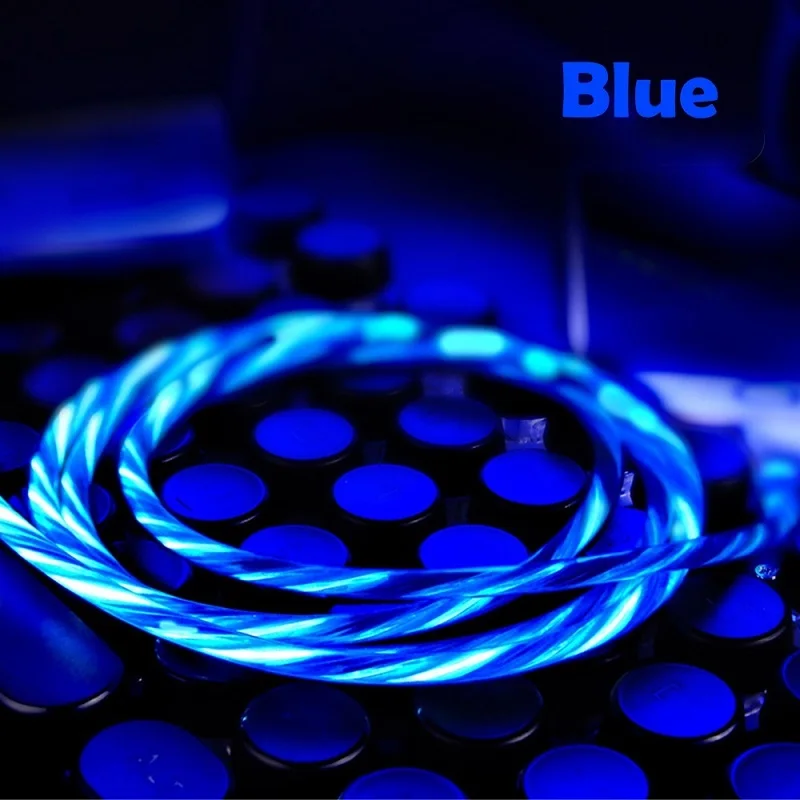 1 м 2 м 3 А светящийся светодиодный usb-кабель Micro USB кабель для зарядки type C 8-контактный кабель для быстрой зарядки QC 3,0 Quick Charge 3,0 2,0 - Color: Blue LED Cable