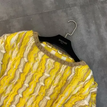 

Soft Sweater Women 2020 Autumn Winter New Round Neck Long Sleeve Color-Block Woven Strips Tassel Sweater Women's Sweater Jumper