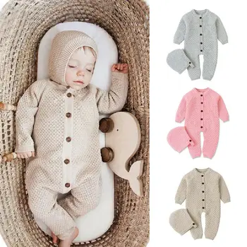 

Newborn Baby Romper Girls Boys Long Sleeve Knitted Jumpsuits With Hat Autumn Winter Cotton Clothes 0-24M