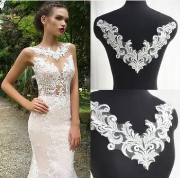 

2PCS Collar Design Lace Wedding Dress Veil Applique Bridal Headdress Collar Lace Fabric Patch Handmade DIY Accessories