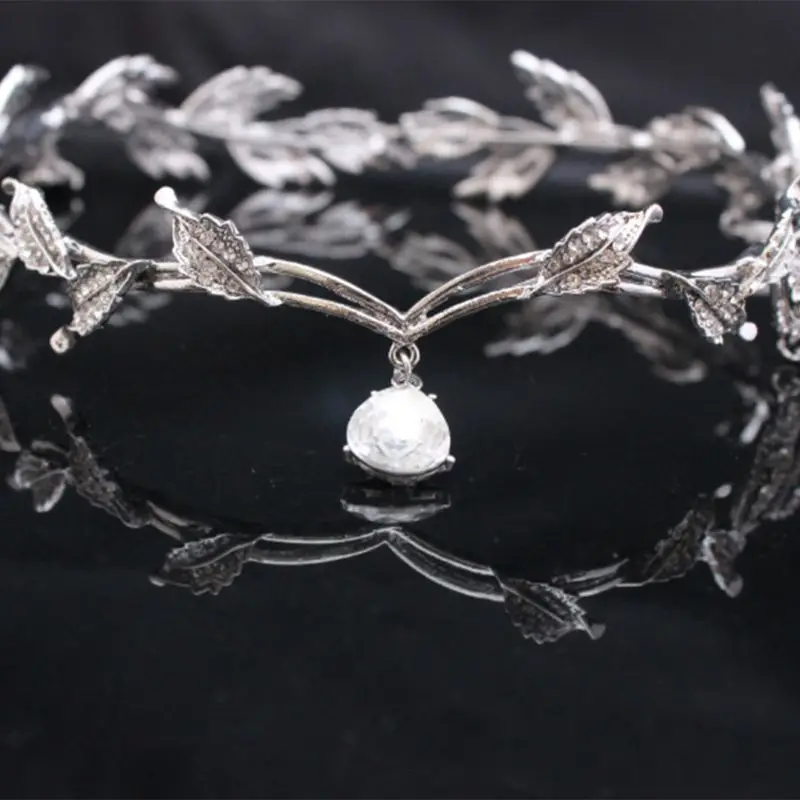 Leaf Wedding Headpiece Headband Bridal Bridesmaid Forehead Band Rhinestone