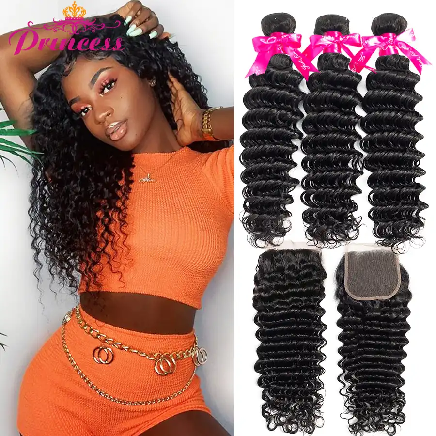 Beautiful Princess Hair Deep Wave Bundles With Closure Double Weft