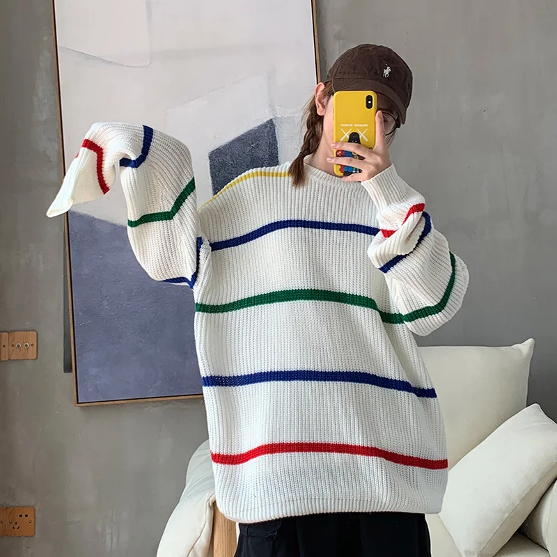 Winter Thick Sweater Men Warm Fashion Sweter Contrast Color Casual Knit Sweaters Men Loose Striped Pullover Male Clothes Winter Thick Sweater Men Warm Fashion Sweter Contrast Color Casual Knit Sweaters Men Loose Striped Pullover Male Clothes