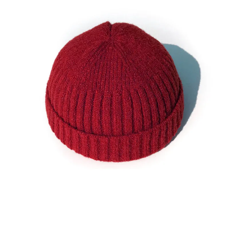 Зимняя вязаная шапка Docker Beanie шапки для мужчин и женщин безрукавка с манжетами короткая Кепка дыни хип хоп теплая шапочка Матросская Байкерская шляпа - Цвет: Красный