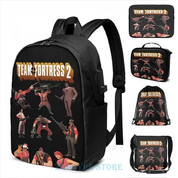 

Team Fortress 2 - All Characters Classes with TF2 Logo USB Charge Backpack men School bags Cosmetic bag Travel laptop bag