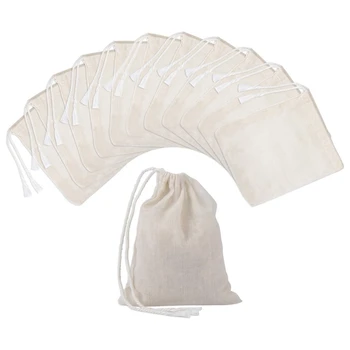 

100 Pieces Drawstring Cotton Bags Muslin Bags,Tea Brew Bags (4 x 3 Inches)