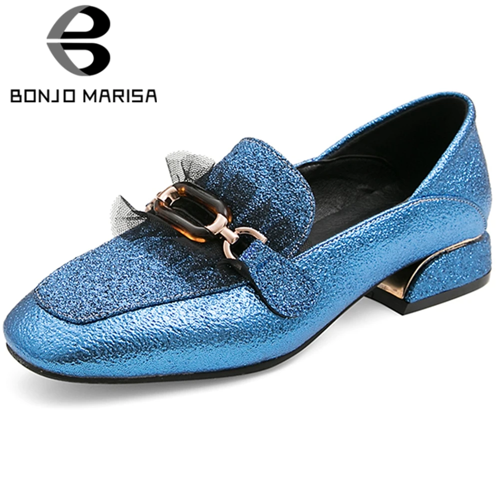 

BONJOMARISA Plus Size 32-50 Brand Ladies Metal Decoration Pumps Spring Autumn Chunky Heels Pumps Women Casual Ol Shoes Woman