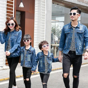 

Family Matching Clothes Girls Boys Kids Jacket Denim Coats Mother Son Outfits Modis Casaco Infantil Mother and Daughter Clothes