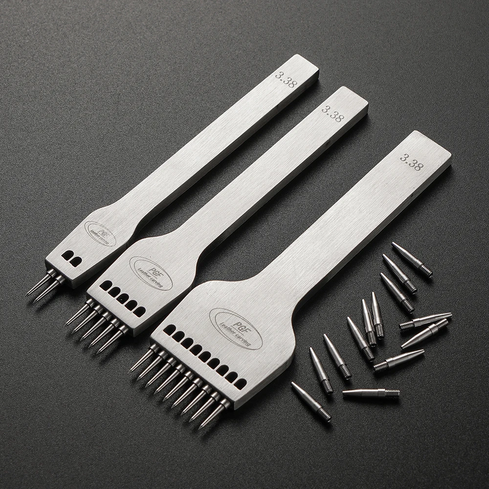 PGF stainless steel Pointed tip Replaceable Barbed Iron Removable Round Hole Perforated Leather Craft Chisel Leather Hole Puncher Round Hole Punch Cutter Set Hole Punch Cutter Set Leather Hole Punch Leather Punch Tool Round Hole Punch Set Leather Tool