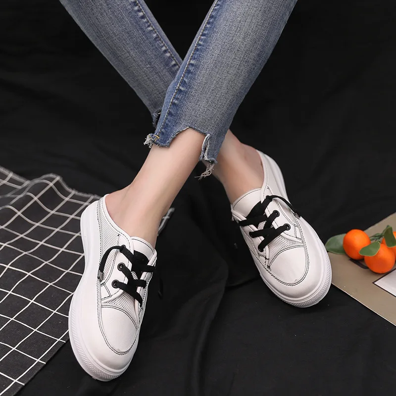 

White Shoes Women's 2019 Summer New Products Mesh Breathable Slipper Sandals Outer Wear Lace-up Casual Shoes