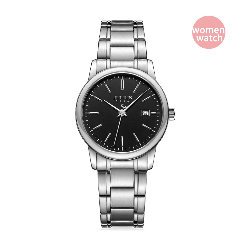 silver black watch A Julius модные парные часы для мужчин и женщин Бизнес наручные часы Дата дисплей женские кварцевые часы браслет из нержавеющей стали часы - Цвет: silver black watch A