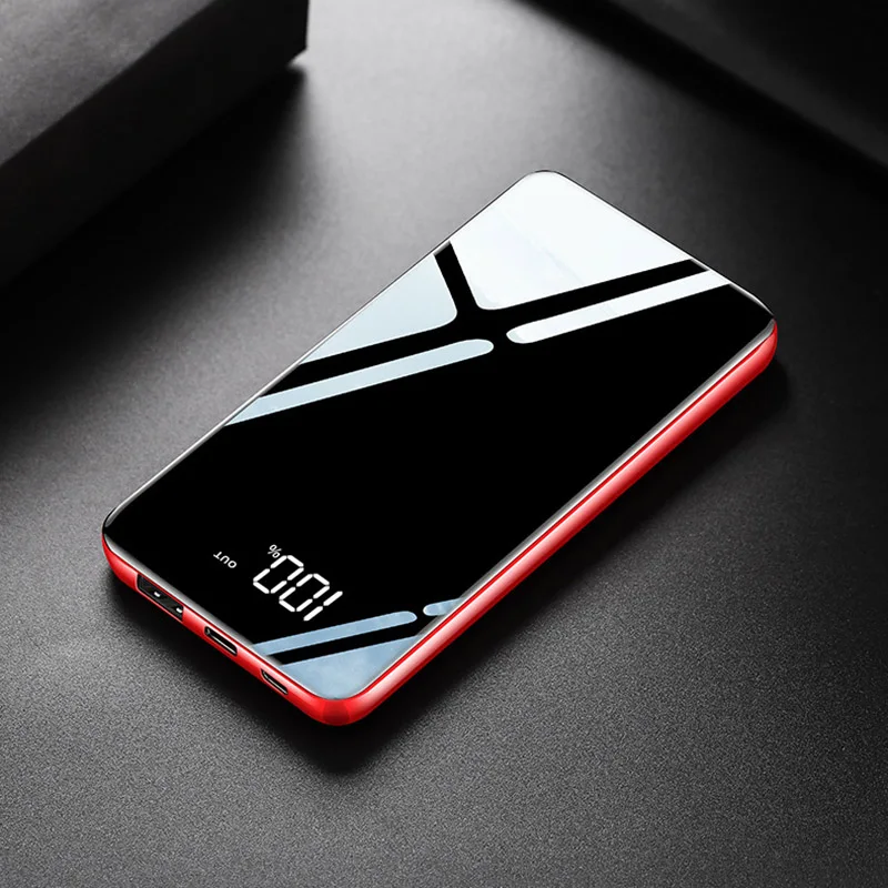 Red TUOSHIKE 10000 мАч power Bank светодиодный дисплей зеркальный экран Внешний аккумулятор для iPhone XS MAX samsung Xiaomi двойной USB порт power bank - Цвет: Red