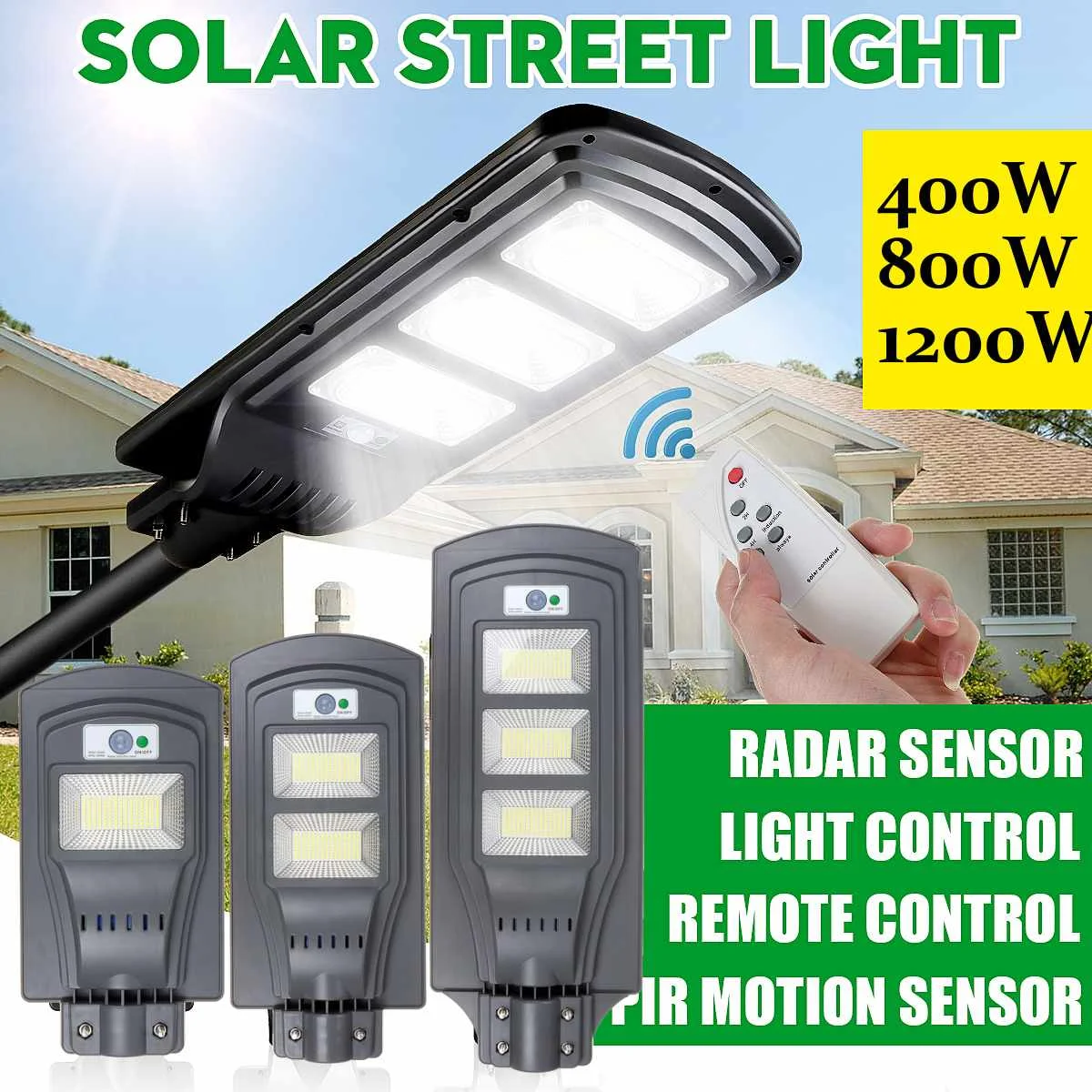 450W Solar LED Street Light Wall Lamp PIR Sensor Remote Control Lamp Waterproof