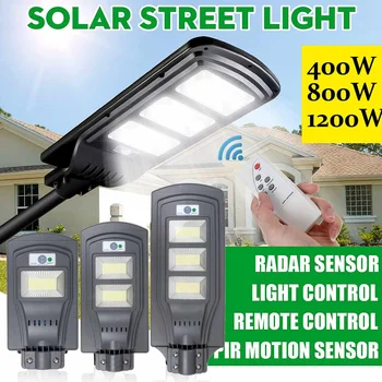 

400W 800W 1200W LED Solar Street Light Remote Control PIR Motion Sensor Waterproof IP65 Outdoor Lighting Garden Road Wall Lamp