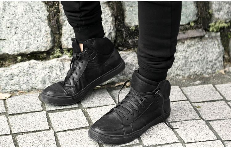 Осенне-зимняя обувь для мужчин; черная обувь с высоким берцем кожаные ботинки мужские чистого черного цвета на каждый день спортивные женские брендовые ботинки мужская обувь с высоким берцем кроссовки X907
