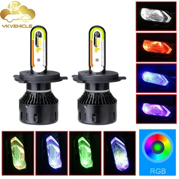 

YKVEHICLE RGB LED headlight H4 H13 9004 9007 adjustable color 6000K+RGB 12V H4 LED fog lamps high beam aeronautic aluminum