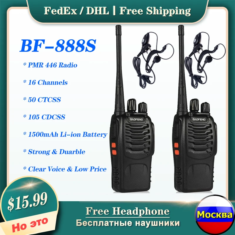 Baofeng-Walkie Talkie BF-888S PMR446, estación de Radio portátil, transceptor 888S 5W UHF 400-470MHz Ham, Radio de mano bidireccional