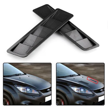 

2Pcs 16.7"x4.5" Black ABS Universal Car Hood Vent Louver Air Cooling Panel Trim Set