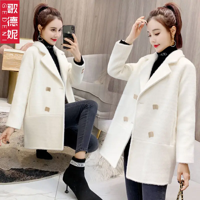 

019 Winter new style mink woolen woolen coat female Korean loose small man gold mink woolen coat