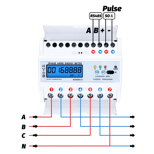 Compteur d'énergie électrique triphasé, rail DIN, consommation d'énergie  RS485 kWh, moniteur de wattmètre de courant de tension, Modbus-RTU, 380V,  400V - AliExpress