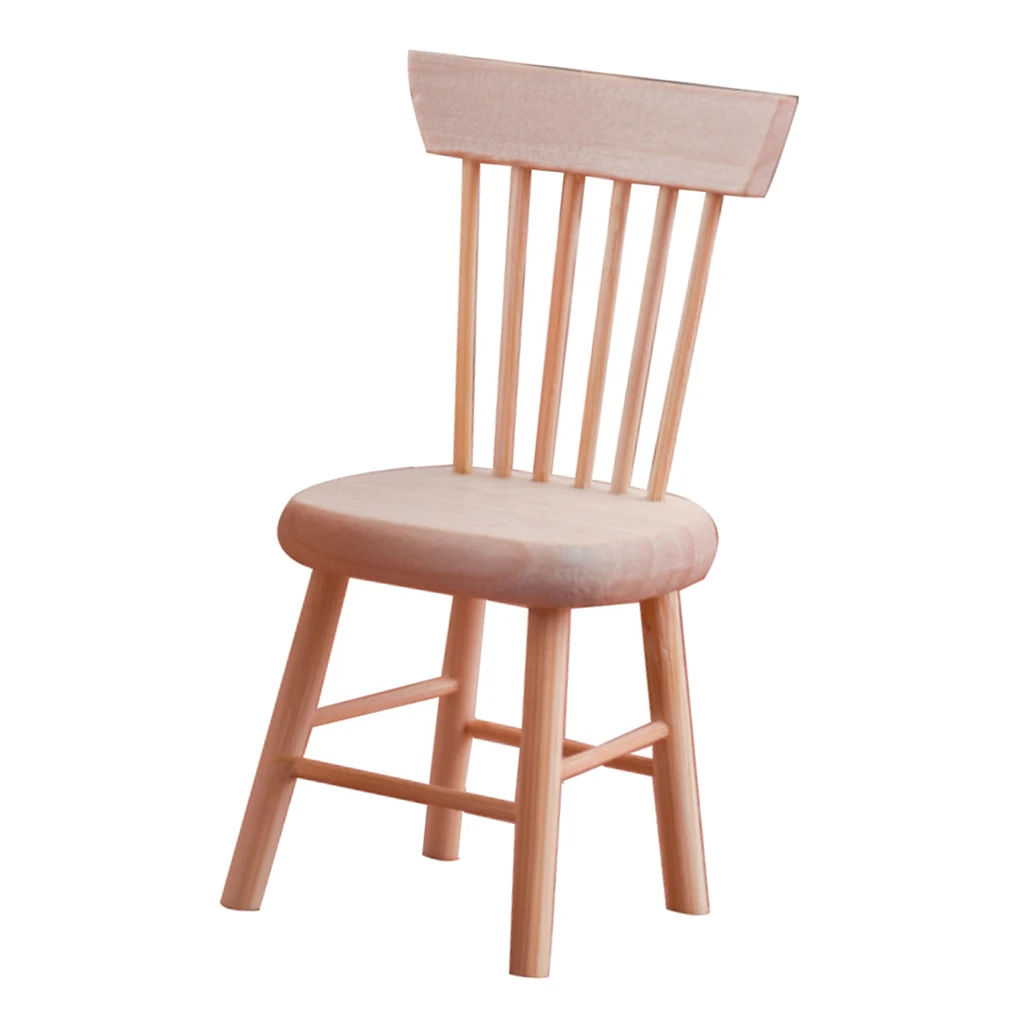 1/12 Miniatures Handmade Unpainted Dining Chair Scene Decoration Photo Props