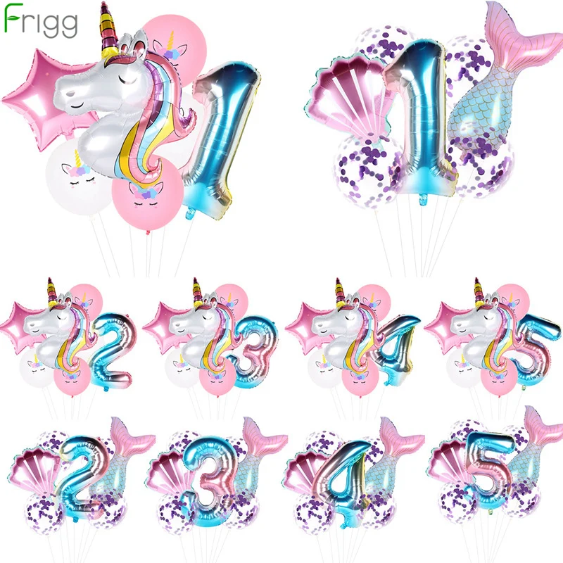 Mermaid Birthday Party Decor Unicorn Balloon 1st Girl Suppli Little Under The sea Baby Shower | Дом и сад