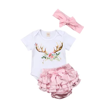 

Pudcoco Newborn Infant Baby Girl Clothes Set 2019 New Short Sleeve Romper + Pink Soild Shorts Summer 3Pc Outfit Summer Clothes