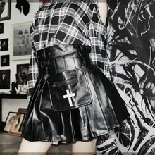 Новое поступление; Летнее сапоги опрятного стиля Для женщин из PU искусственной кожи с вышивкой из искусственной кожи Высокая Талия Сексуальные Harajuku плиссированная юбка с карманами