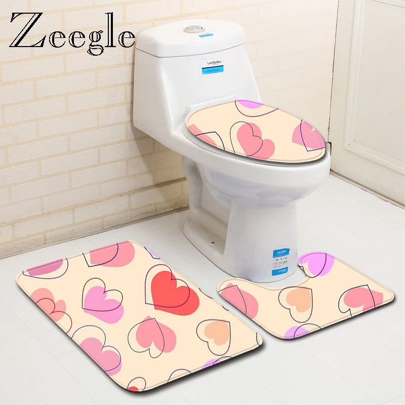 Zeegle Bath Mats Bathroom 3pcs Toilet Rugs Set  Non-slip Shower Room Floor Area Mats Bathroom Cartoon Pattern Carpet