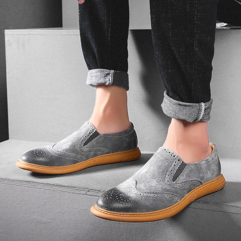 

leather men formal shoes outdoor Brogue for wedding party slip on Office Formal fashion Male Flat men's dress business shoes a4