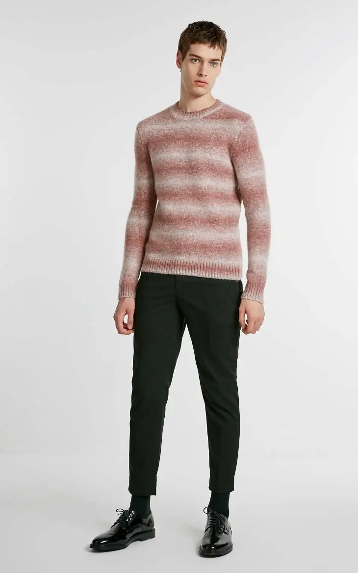 JackJones зимний полосатый шерстяной свитер с круглым вырезом | 218425530