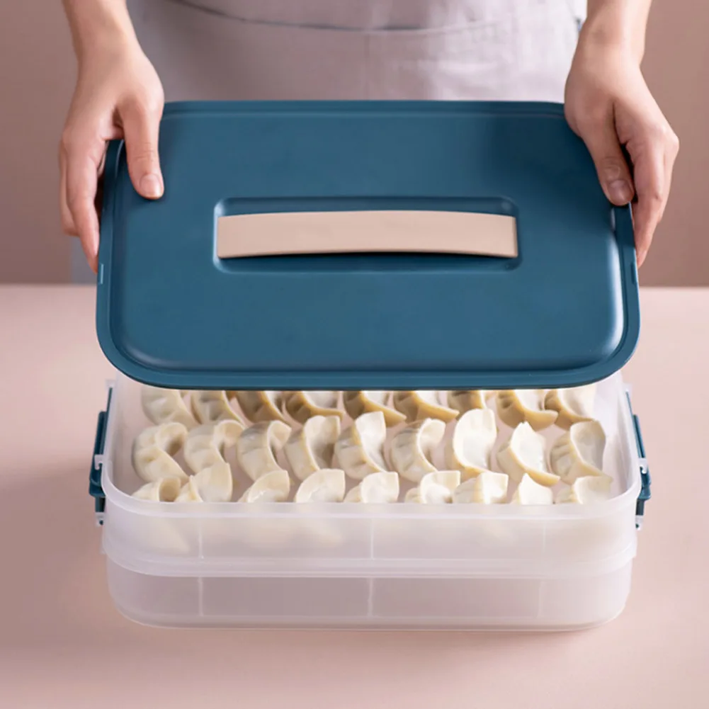 Portable Refrigerator Dumpling Storage Box Food Organizer with Handle for Home Kitchen LXY9