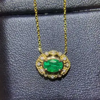شراءShilovem 18k الذهب الأصفر الطبيعي الحقيقي أحجار كريمة من الزمرد المعلقات النبات النساء قلادة جديدة هدية الكريسماس 4*6 مللي متر Dz0406826agml