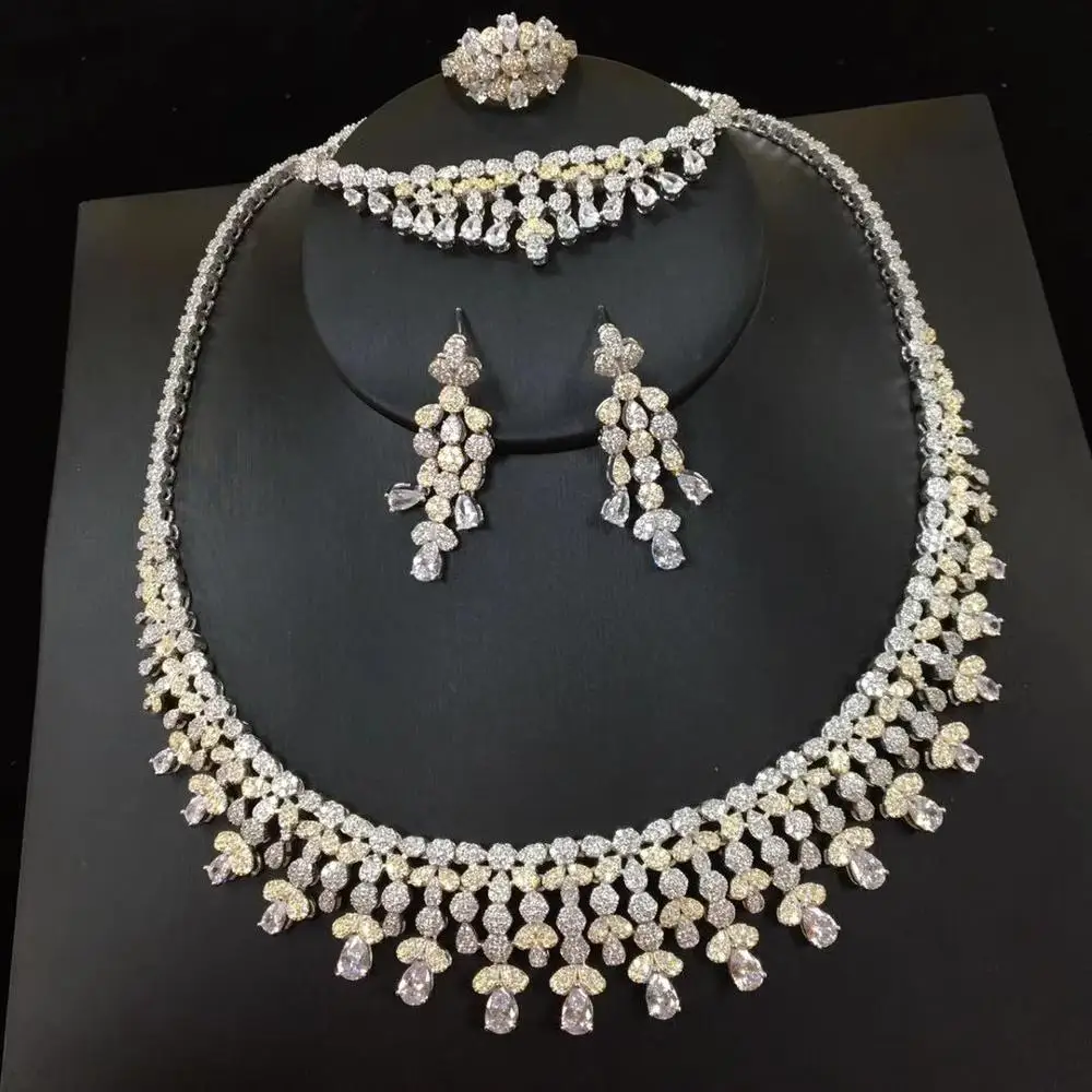 Jankelly 925 sterlingersilver Свадебные циркониевые Ювелирные наборы для женщин вечерние, роскошные Дубай Нигерия CZ Кристалл Свадебные Ювелирные наборы