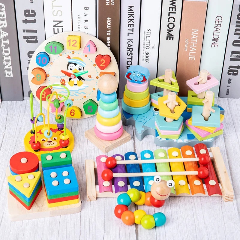 HOT SALE Baby Toys Colorful Wooden Blocks Baby Music Rattles Graphic Cognition Early Educational Toys For 2