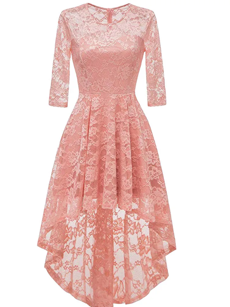 Lace Dress Women Vintage Half Sleeve Fancy Party Dress Elegant Solid Lace Hollow Out Dress Princess Dress Femme Vestidos T3